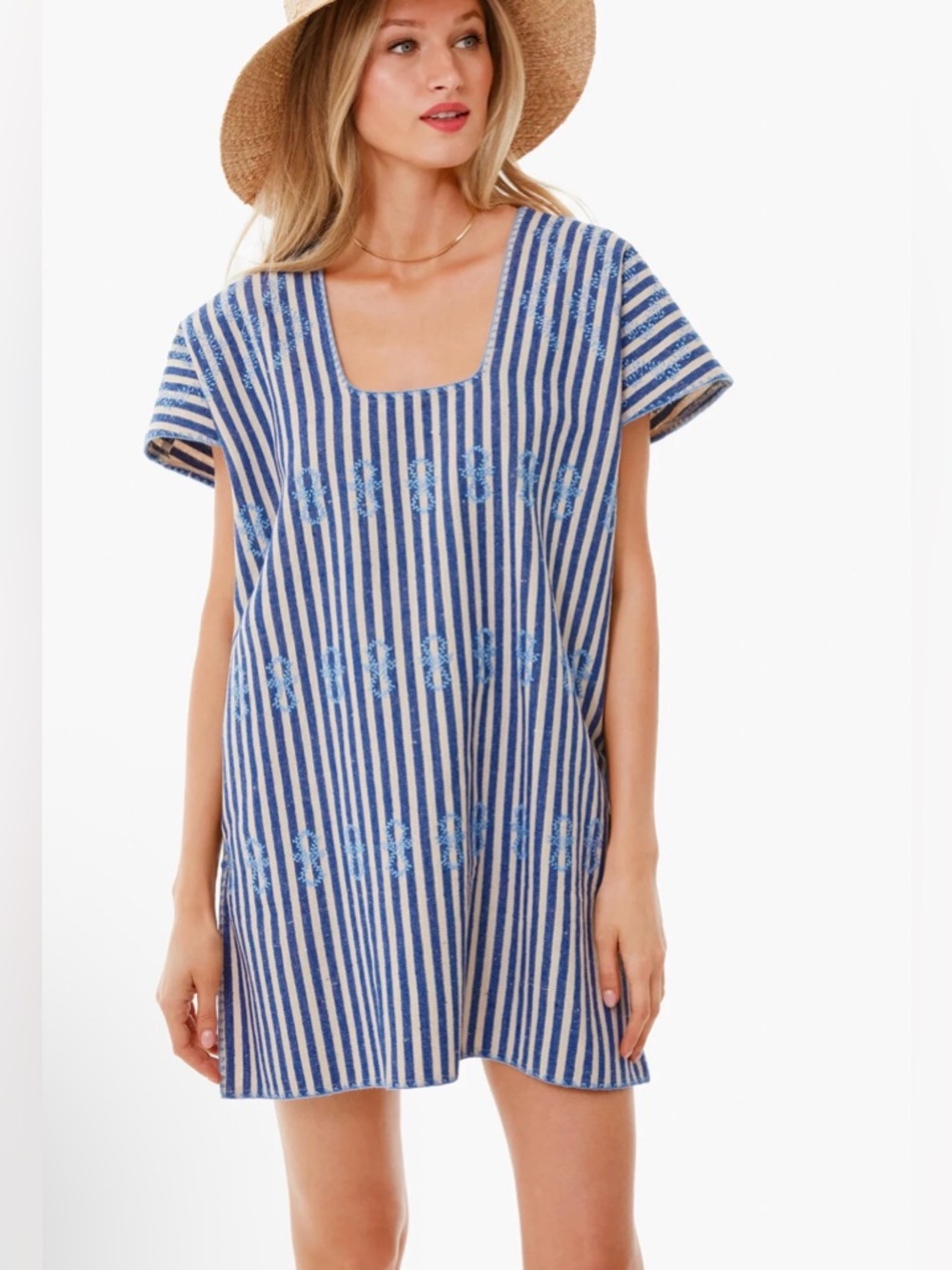 Tuckernuck Blue Striped Embroidered  Dress Resortwear Vacation Cotton Coverup